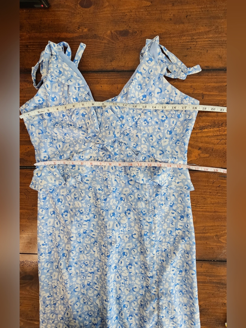 Sage Light Blue Print Tie-Shoulder Midi Dress W/Slit Women's Size Medium NWT - Picture 5 of 8